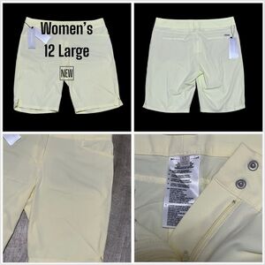 Women's Adidas 12 Large Shorts Yellow Golf Bermuda Chino Khakis Lightweight NWT